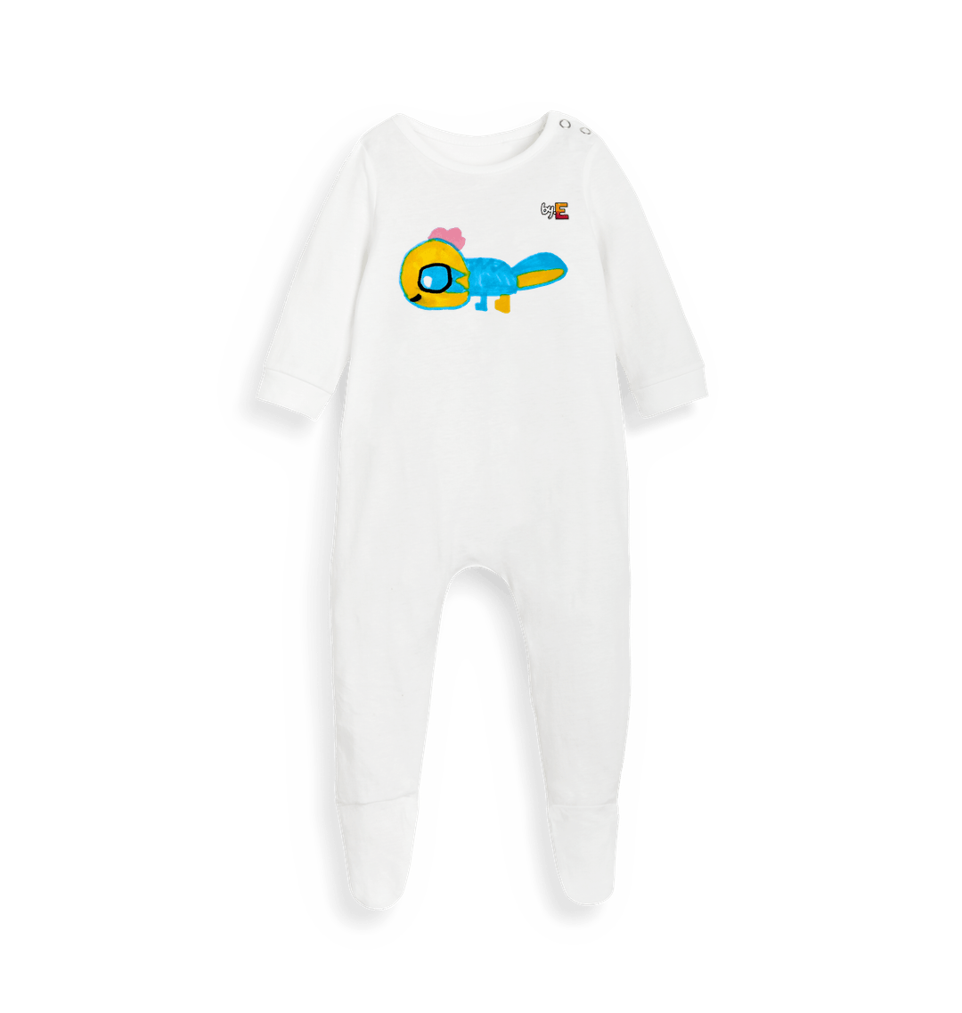 White Printed baby grow Front