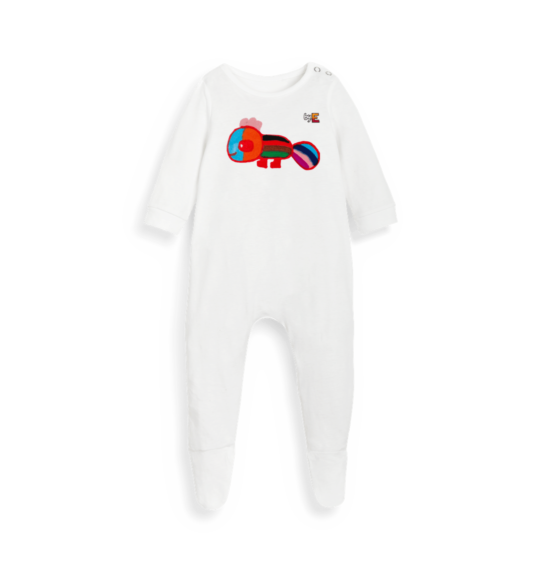 White Printed baby grow Front